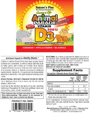 Nature's Plus Source Of Life Animal Parade Vitamin D3 500 IU Black Cherry Flavor - childrens chewable supplement