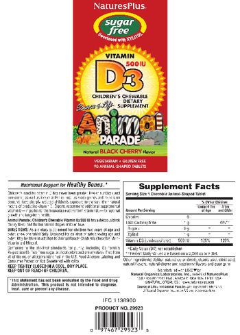 Nature's Plus Source Of Life Animal Parade Vitamin D3 500 IU Natural Black Cherry Flavor - childrens chewable supplement