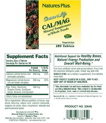 Nature's Plus Source Of Life Cal/Mag Mineral Supplement W/Whole Foods - mineral supplement wwhole foods