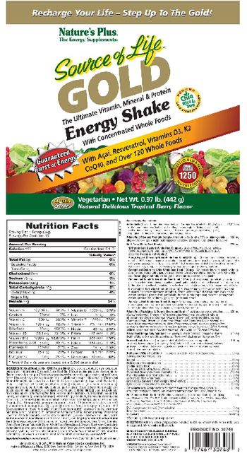Nature's Plus Source Of Life Gold Energy Shake Natural Delicious Tropical Berry Flavor - 