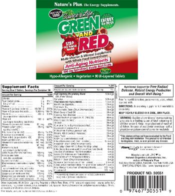 Nature's Plus Source Of Life Green And Red - multivitamin mineral supplement with whole food concentrates