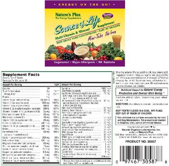 Nature's Plus Source Of Life Mini-Tabs No Iron - multivitamin mineral supplement with whole food concerntrates