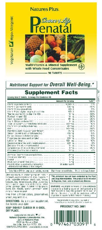 Nature's Plus Source Of Life Prenatal - multivitamin mineral supplement with whole food concentrates