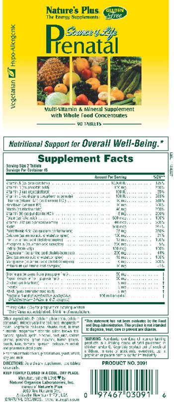 Nature's Plus Source of Life Prenatal - multivitamin mineral supplement with whole food concentrates