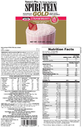 Nature's Plus Spiru-Tein High Protein High Energy Meal Gold Strawberry - 