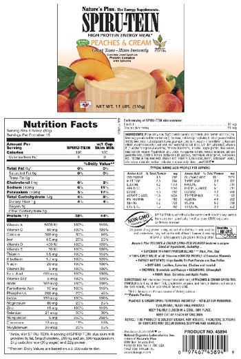 Nature's Plus Spiru-Tein High Protein High Energy Meal Peaches & Cream - 
