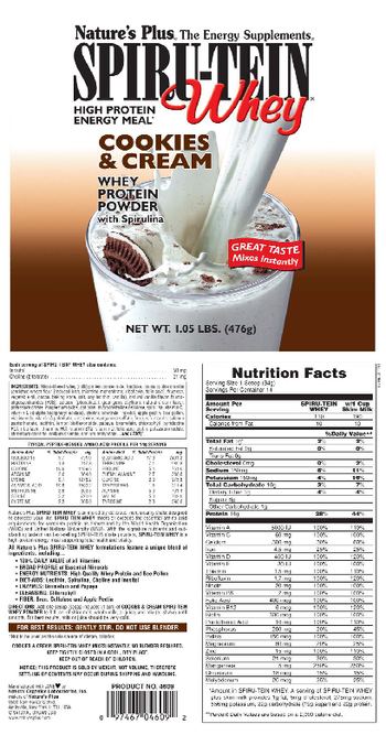 Nature's Plus Spiru-Tein Whey High Protein Energy Meal Cookies & Cream - 