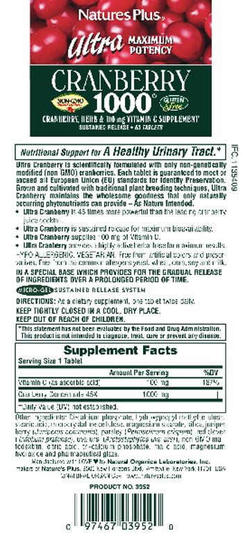 Nature's Plus Ultra Cranberry 1000 - cranberry herb 100 mg vitamin c supplement