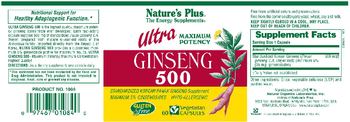 Nature's Plus Ultra Maximum Potency Ginseng 500 - standardized korean panax ginseng supplement