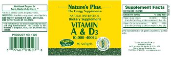 Nature's Plus Vitamin A & D3 10,000-400 IU - supplement