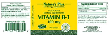 Nature's Plus Vitamin B-1 100 mg - supplement