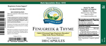 Nature's Sunshine Fenugreek & Thyme - supplement
