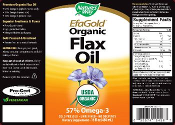 Nature's Way EfaGold Organic Flax Oil - supplement