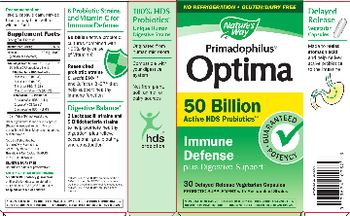 Nature's Way Primadophilus Optima Immune Defense Plus Digestive Support - probiotic supplement with researched strains