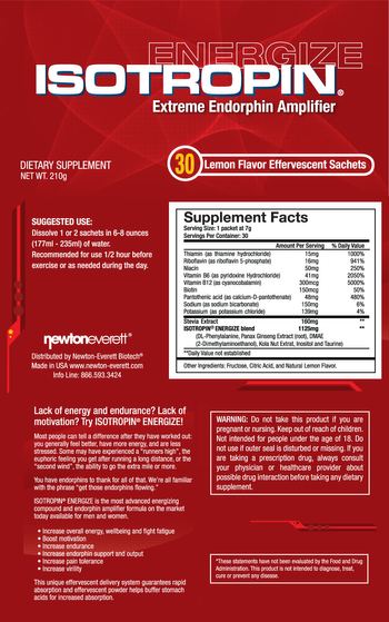 Newton-Everett Energize Isotropin Lemon Flavor Effervescent Sachets - supplement