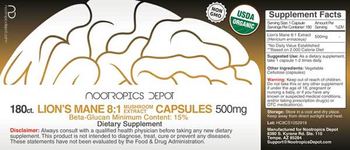 Nootropics Depot Lion's Mane 8:1 Mushroom Extract Capsules 500 mg - supplement