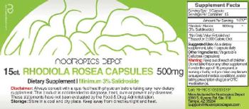 Nootropics Depot Rhodiola Rosea Capsules 500 mg Minimum 3% Salidroside - supplement