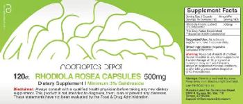 Nootropics Depot Rhodiola Rosea Capsules 500 mg Minimum 3% Salidroside - supplement