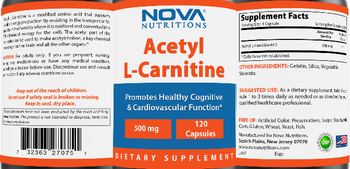 Nova Nutritions Acetyl L-Carnitine 500 mg - supplement