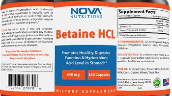 Nova Nutritions Betaine HCL 648 mg - supplement