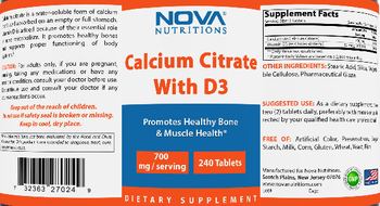 Nova Nutritions Calcium Citrate with D3 - supplement