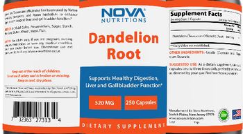 Nova Nutritions Dandelion Root 520 mg - supplement