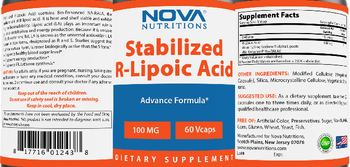 Nova Nutritions Stabilized R-Lipoic Acid 100 mg - supplement