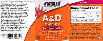 NOW A&D 10,000 IU/400 IU - supplement