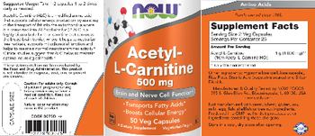 NOW Acetyl-L Carnitine 500 mg - supplement