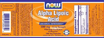 NOW Alpha Lipoic Acid 600 mg - Extra Strength - supplement