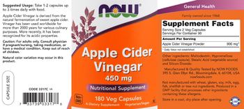 NOW Apple Cider Vinegar 450 mg - supplement