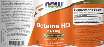 NOW Betaine HCl 648 mg - supplement