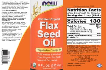 NOW Certified Organic Flax Seed Oil - supplement