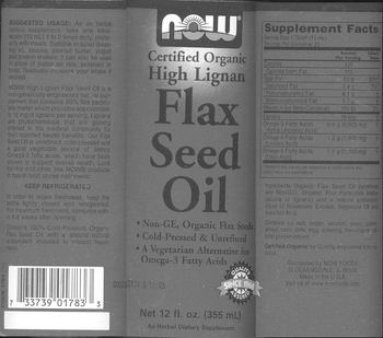 NOW Certified Organic High Lignan Flax Seed Oil - an herbal supplement