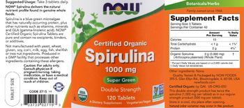 NOW Certified Organic Spirulina 1000 mg - supplement