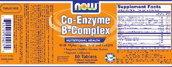 NOW Co-Enzyme B-Complex With Alpha Lipoic Acid And CoQ10 - supplement