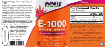 NOW E-1000 With Mixed Tocopherols - supplement