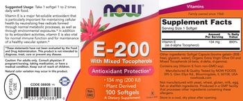 NOW E-200 With Mixed Tocopherols - supplement