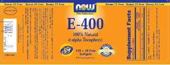 NOW E-400 100% Natural D-Alpha Tocopheryl - supplement