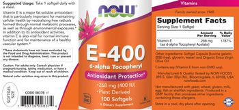 NOW E-400 d-alpha Tocopheryl - supplement