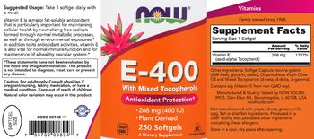 NOW E-400 With Mixed Tocopherols - supplement