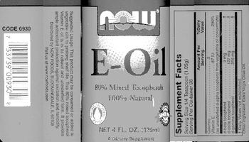 NOW E-Oil 80% Mixed Tocopherols 100% Natural - supplement
