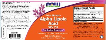 NOW Extra Strength Alpha Lipoic Acid 600 mg - supplement