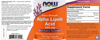 NOW Extra Strength Alpha Lipoic Acid 600 mg - supplement