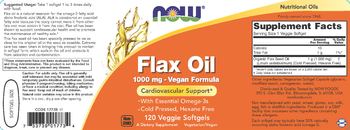 NOW Flax Oil 1000 mg - Vegan Formula - supplement