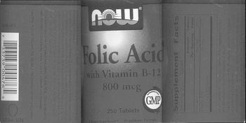 NOW Folic Acid With Vitamin B-12 800 mcg - this statement has not been evaluated by the fda this product is not intended to diagnose treat cure