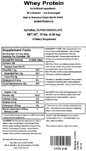 NOW Foods Whey Protein Natural Dutch Chocolate - supplement