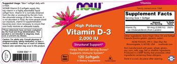 NOW High Potency Vitamin D-3 2,000 IU - supplement