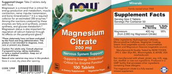 NOW Magnesium Citrate 200 mg - supplement