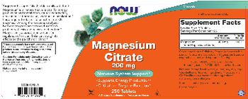 NOW Magnesium Citrate 200 mg - supplement